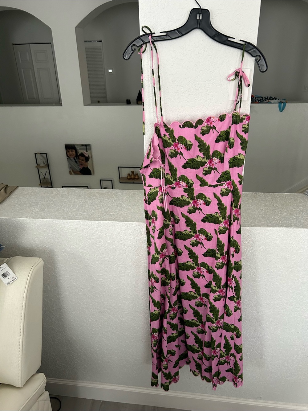 AMUR Pink Floral Slip Dress with Green Leaf Print